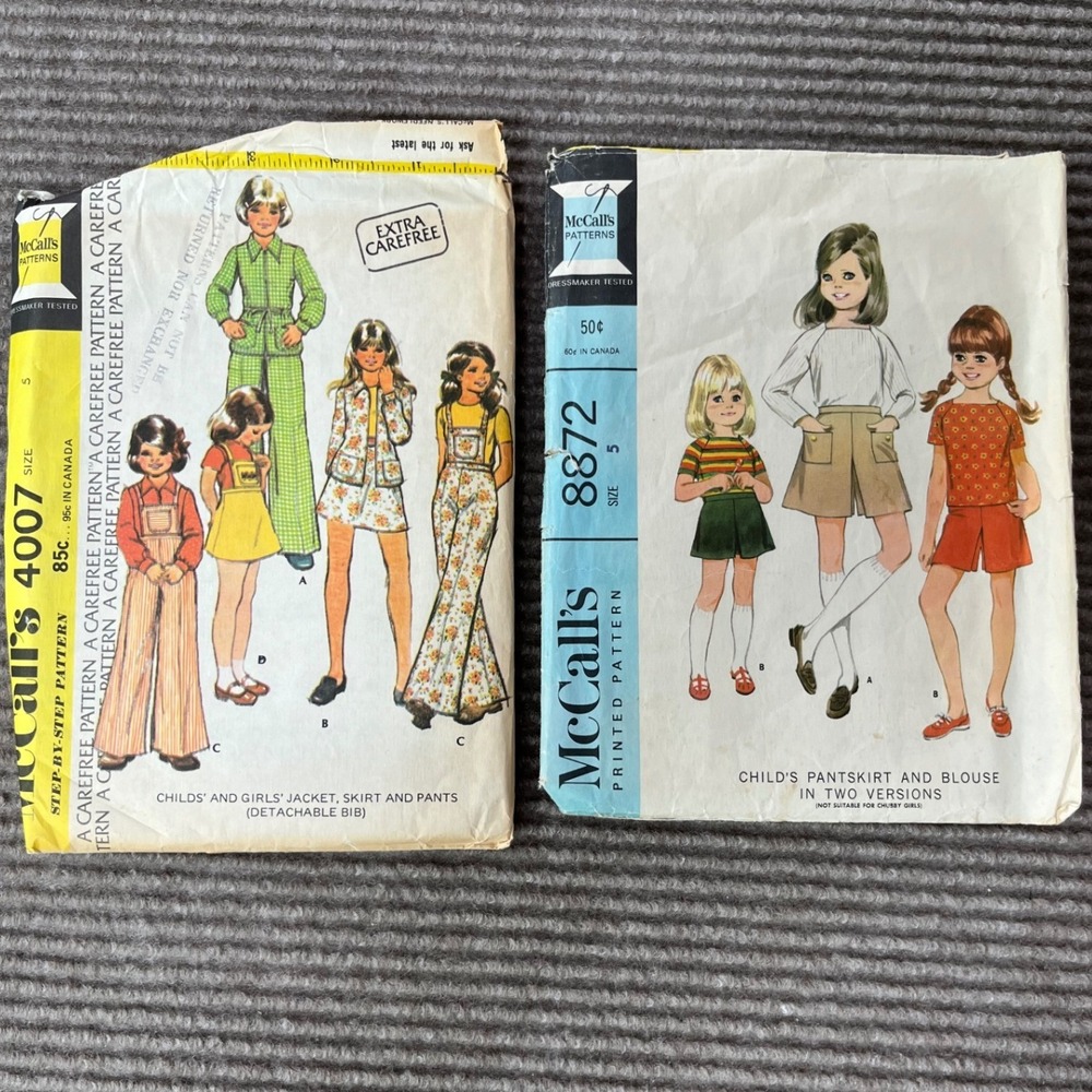 Vintage‎ McCall's Sewing Patterns Lot 4007 8872 Girls Size 5 Mod 70s Pants Skirt